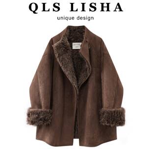 巧丽莎韩系复古加厚羊羔毛皮毛一体麂皮绒大衣女冬中长款保暖外套