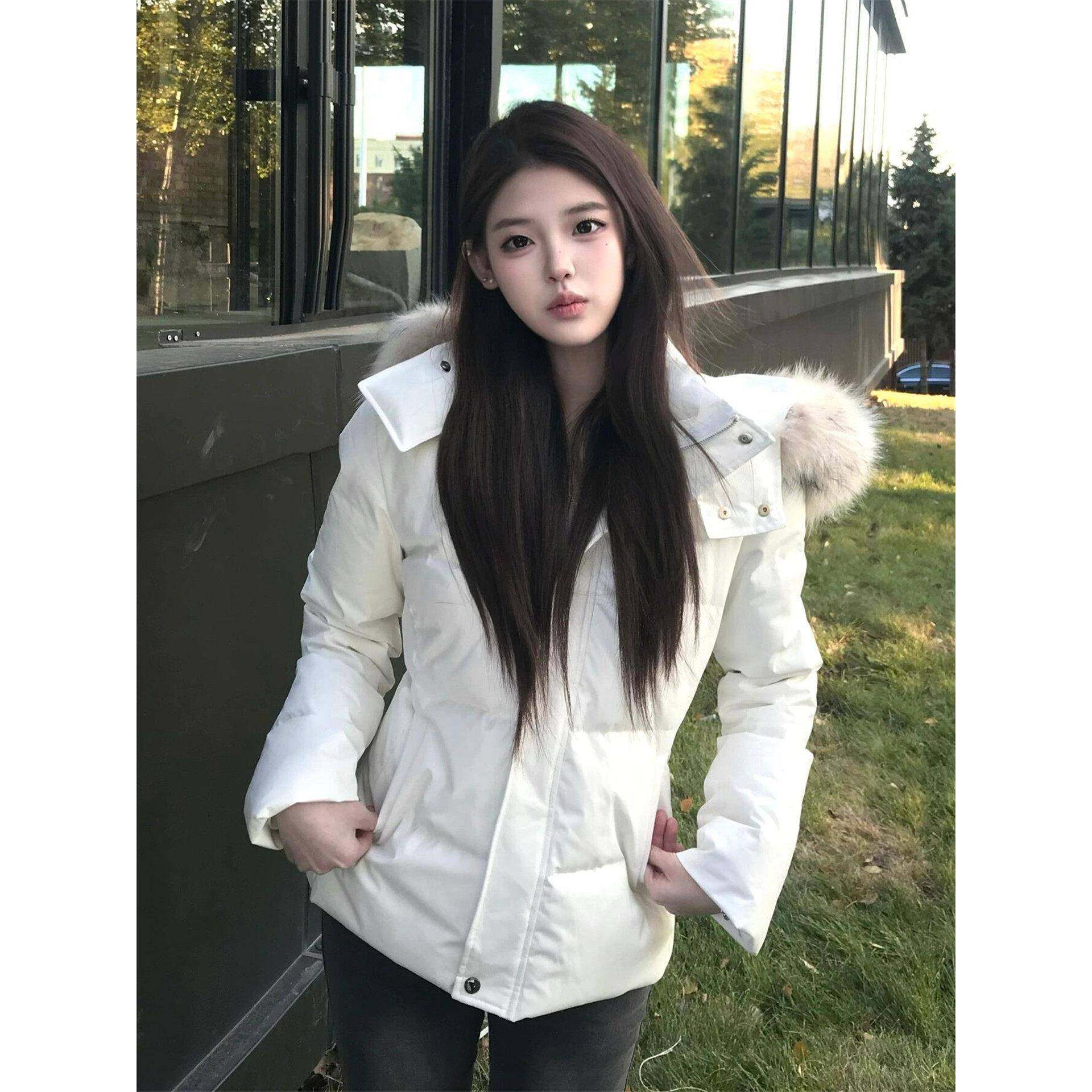 美式毛领连帽棉服女款冬季2025新款韩系加绒加厚收腰显瘦棉袄外套