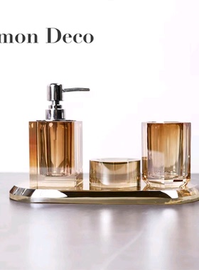现代轻奢水晶卫浴四件套皂盒沐浴露洗手液分装瓶罐子浴室装饰摆件