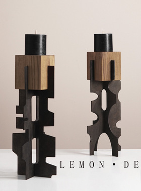 现代轻奢创意金属木材烛台摆件样板间酒店民宿浪漫餐厅桌面装饰品