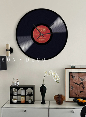 黑胶唱片时钟摆件复古钟表挂钟样板间客厅民宿装饰画艺术创意钟
