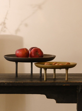 印度新中式铝制托盘果盘样板间售楼处别墅会所软装摆件轻奢装饰品