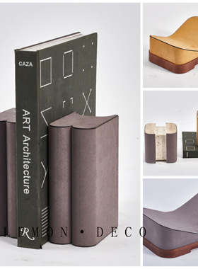 现代简约石材皮革书靠书报架摆件样板间售楼处书房桌面装饰品摆设
