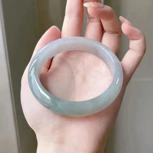 天然正品A货翡翠色旺夫真玉手镯女款贵州翠浅绿飘花玉镯子 带证书