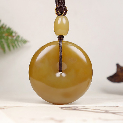 和田玉且末金山糖玉平安扣吊坠