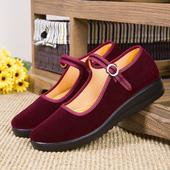 老北京布鞋 女红色舞蹈鞋 透气耐磨舒适软底散步鞋 春秋新款 妈妈鞋 子