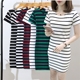 短袖 新款 条纹连衣裙韩版 修身 棉圆领包臀打底裙百搭 女装 中长款 夏季