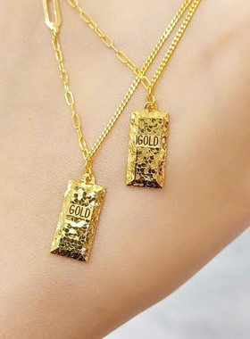 碎冰冰暴富小金条项链 女纯银镀18K黄金色鱼鳞爆闪锁骨链时尚设计