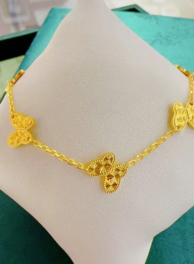 五只蝴蝶手链 女纯银镀18K黄金色镭射爆闪手环手饰时尚设计高级潮