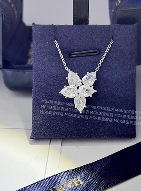 花簇马眼钻吊坠项链s925纯银橄榄叶锁骨链小众设计高级感仿真钻