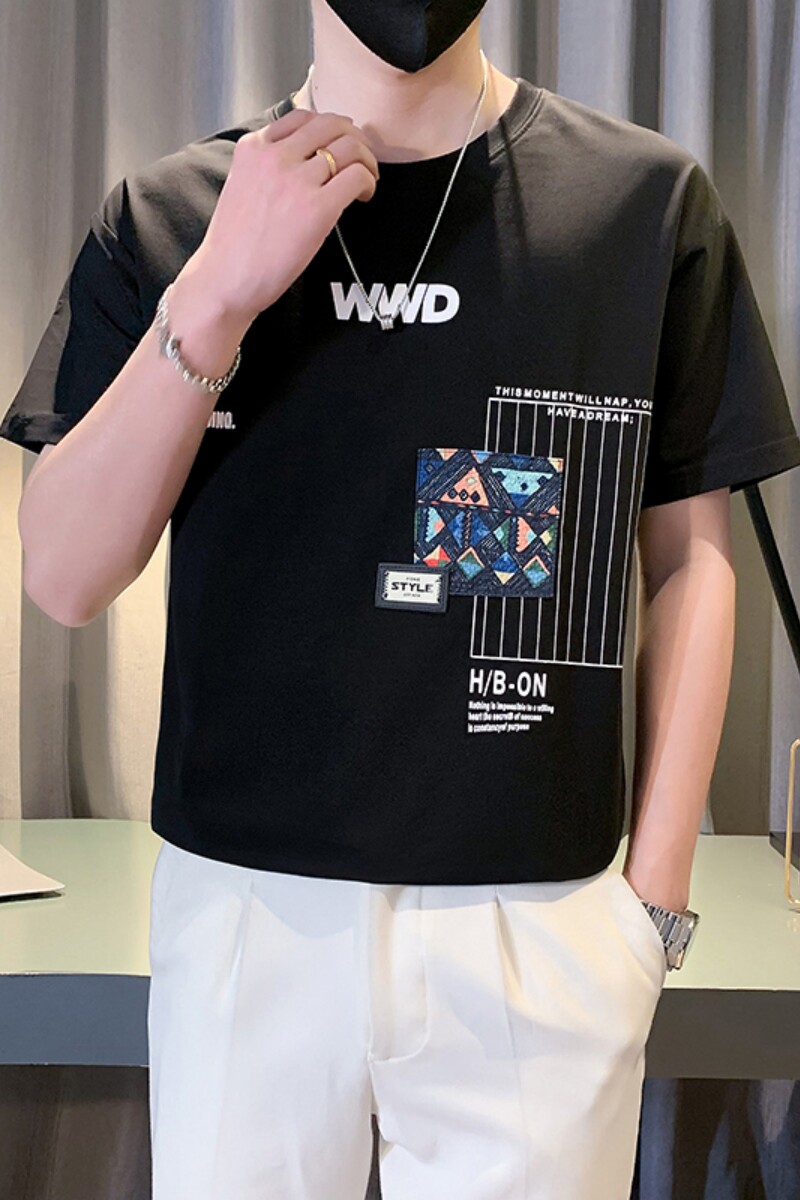 男士短袖T恤夏季休闲半袖2024新款ins潮牌圆领痞帅上衣TX14-P48,男装T恤,电商D323（原B261）