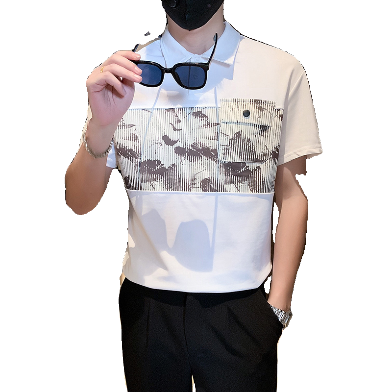 POLO衫男士短袖T恤2024新款夏季痞帅翻领休闲拼接口袋上衣PL07P58,男装Polo衫,电商D323（原B261）