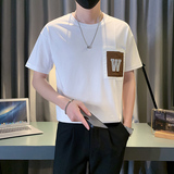 拼接男士短袖T恤2024新款潮牌痞帅白色半袖上衣夏季薄款TX10-P48，男装T恤，电商D323（原B261）