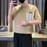高级感拼接T恤男短袖夏季潮流半袖2024新款男装上衣TX08-P48，男装T恤，电商D323（原B261）