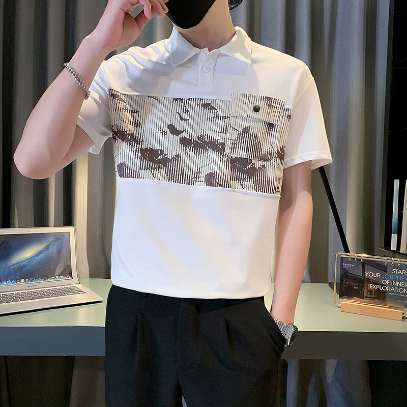 POLO衫男士短袖T恤2024新款夏季痞帅翻领休闲拼接口袋上衣PL07P58,男装Polo衫,电商D323（原B261）