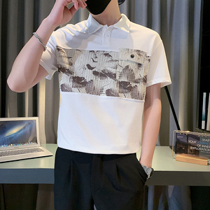 POLO衫男士短袖T恤2024新款夏季痞帅翻领休闲拼接口袋上衣PL07P58图片