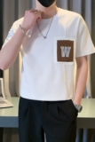 拼接男士短袖T恤2024新款潮牌痞帅白色半袖上衣夏季薄款TX10-P48，男装T恤，电商D323（原B261）