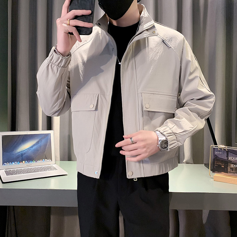 休闲夹克男潮牌痞帅百搭工装短款外套2024新款立领褂子 JK11-P90图片