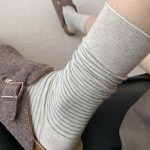 韩国东大门精梳棉条纹堆堆袜