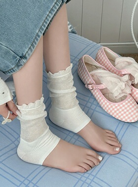 白色袜套女中筒半掌袜夏天踩脚脚套日系JK花边堆堆袜miu系芭蕾风