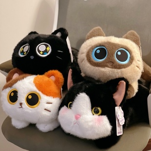 卡通超萌毛绒玩具三花猫咪公仔大眼睛暹罗猫玩偶安抚布娃娃小黑猫