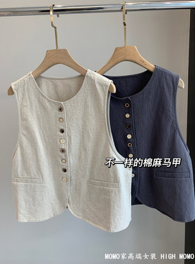 棉麻马甲女宽松显瘦无袖坎肩