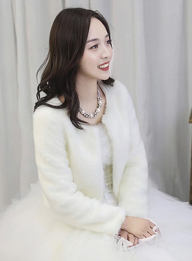 新娘保暖长袖披肩结婚外套伴娘礼服修身显瘦外搭保暖毛毛秋冬款