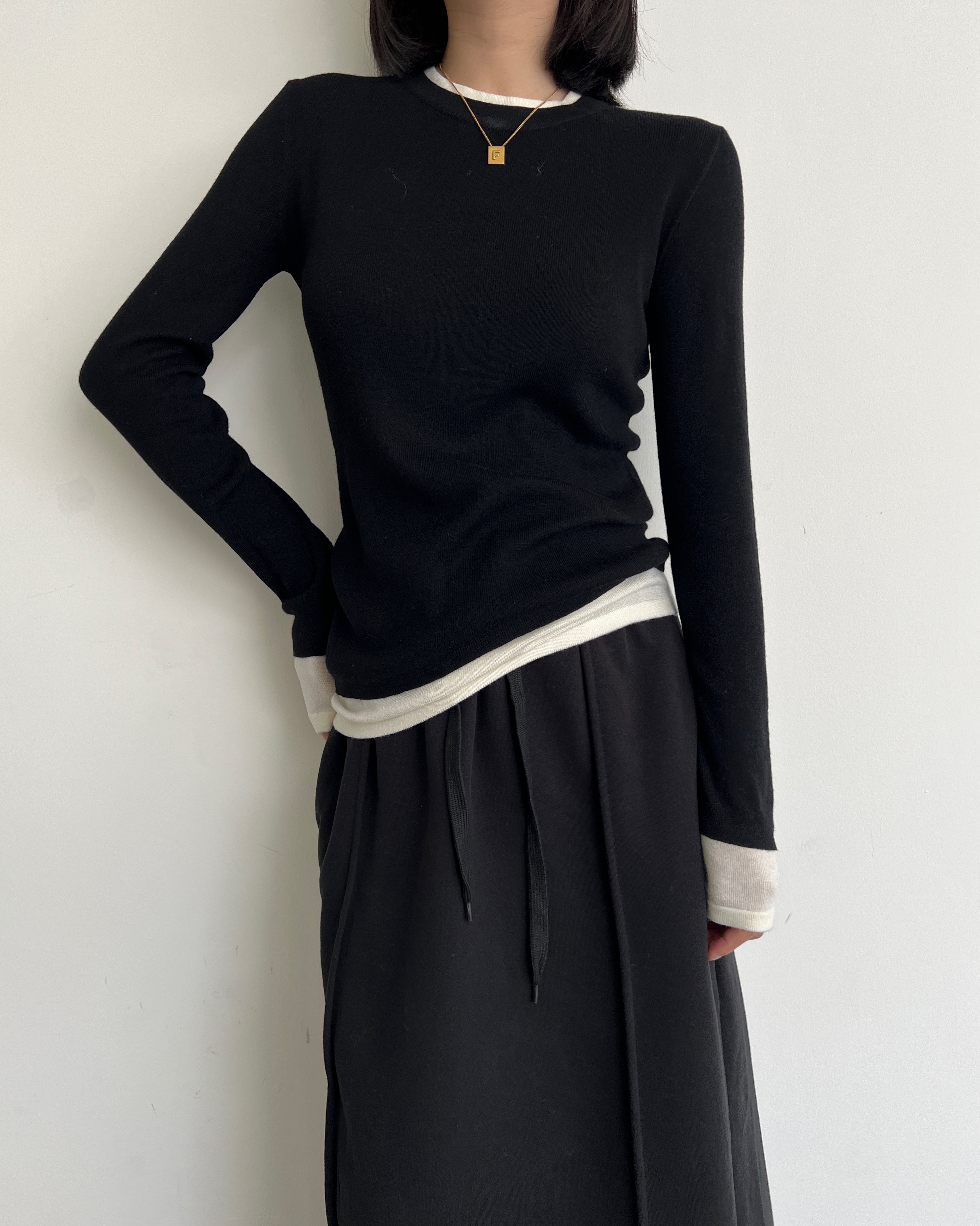 拖延症针织套头圆领撞色