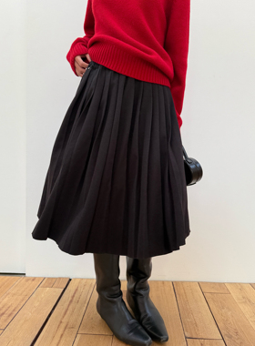 拖延症  /  重磅百褶裙 百搭a字裙黑色中长半身裙