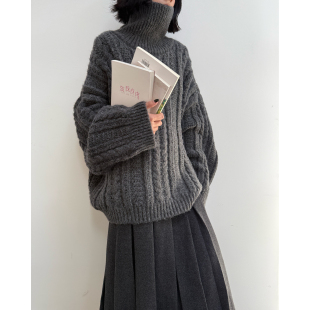 2025秋冬新款 拖延症 高级感高领毛衣 女秋冬新款 麻花羊毛针织衫