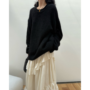 拖延症  /  重磅有厚度拉毛宽松圆领毛衣 秋冬新款