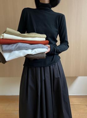 拖延症  /  内搭王!多色堆堆高领秋冬打底衫黑色显瘦卷边长袖T恤