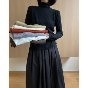 拖延症  /  内搭王!多色堆堆高领秋冬打底衫黑色显瘦卷边长袖T恤