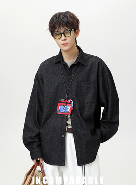 【iN】美式复古原色牛仔长袖衬衫男女秋季潮牌宽松牛仔衬衣外套女