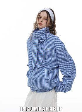 【iN】美式复古高级感领带格纹工装夹克男女潮牌宽松休闲格子外套