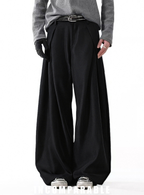 【iN】田栩宁同款西裤美式潮牌复古高级设计感褶皱宽松休闲西裤男