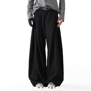 潮牌复古高级设计感褶皱宽松休闲西裤 田栩宁同款 美式 男 西裤