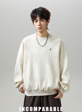 【iN】肌理面料秋季男女款情侣风宽松提花卫衣纯色刺绣外套上衣潮