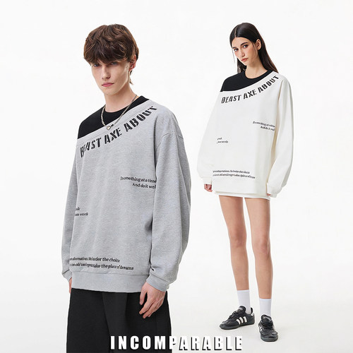 复古撞色拼接假两件卫衣情侣潮