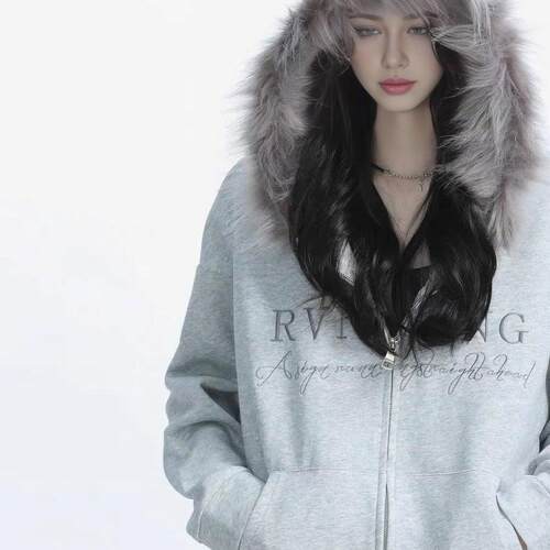 毛领刺绣潮卫衣拉链开衫