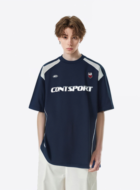 LB｜男女款美式潮牌撞色短袖T恤男oversize宽松夏季休闲半袖上衣