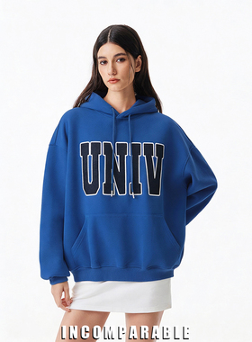 【iN】美式潮牌字母刺绣连帽卫衣男冬季加绒高级感休闲宽松外套女