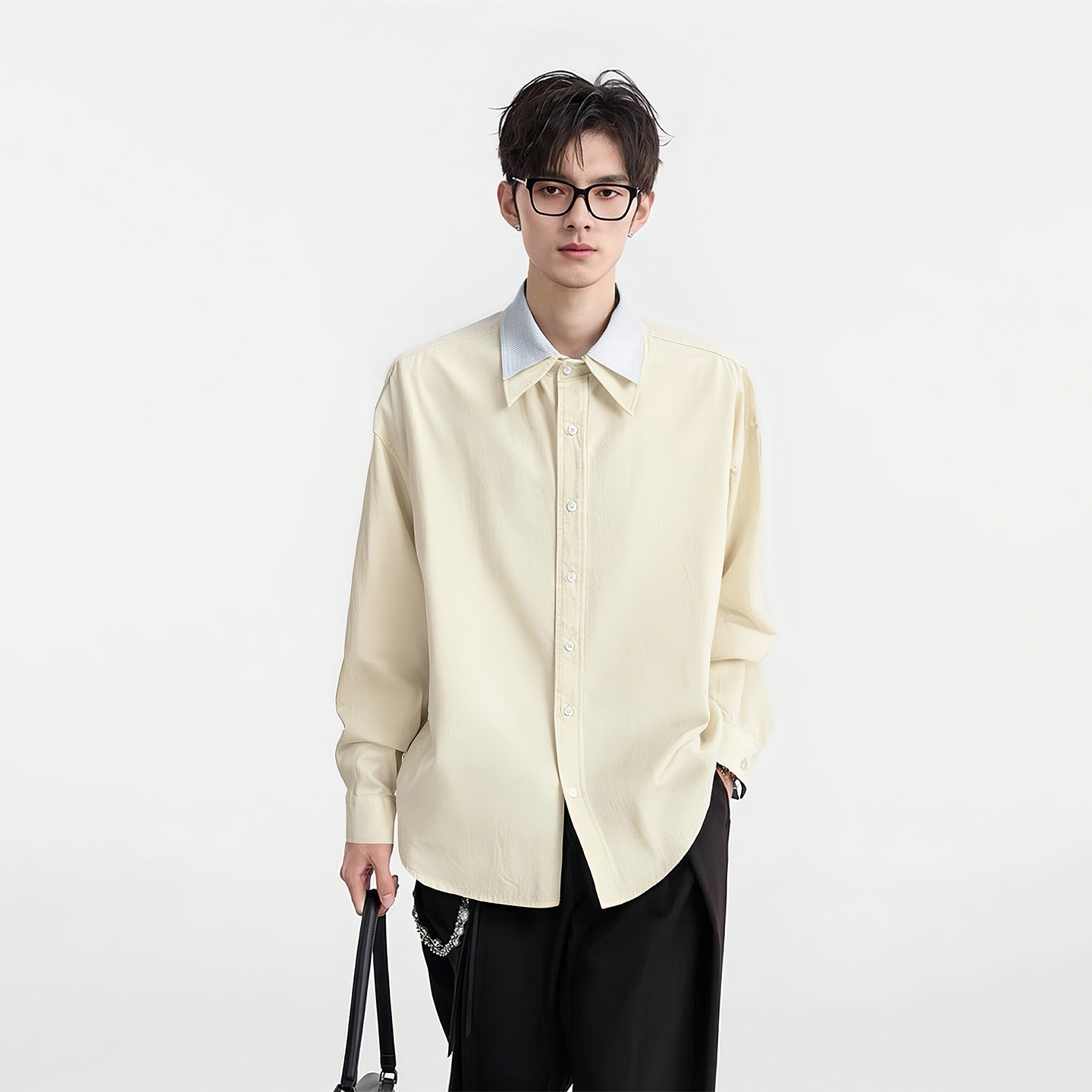 LB｜美式小众设计感双领拼接衬衫男女宽松廓形松弛感休闲长袖衬衣