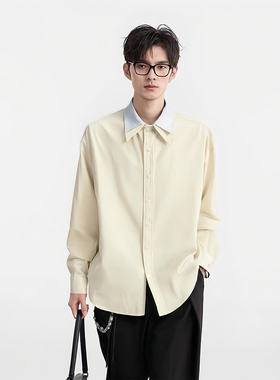 LB｜美式小众设计感双领拼接衬衫男女宽松廓形松弛感休闲长袖衬衣