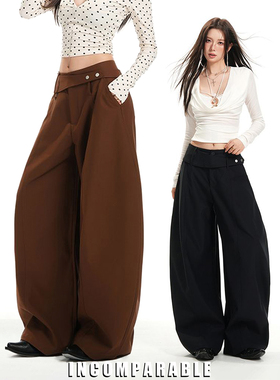 【iN】美式复古老钱风立体裁剪休闲西裤女秋冬季潮牌宽松阔腿裤男