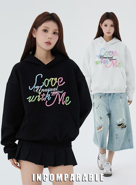 【iN】美式潮牌彩色钉珠刺绣连帽卫衣男女设计感宽松帽衫上衣情侣