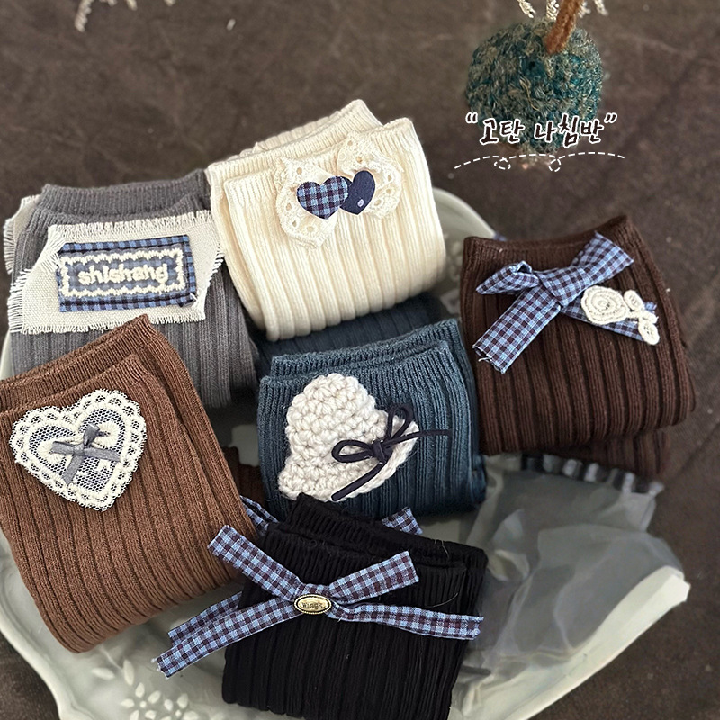 【一双装】小腿袜春秋儿童袜子堆堆袜女孩子韩系蝴蝶结秋冬季长筒