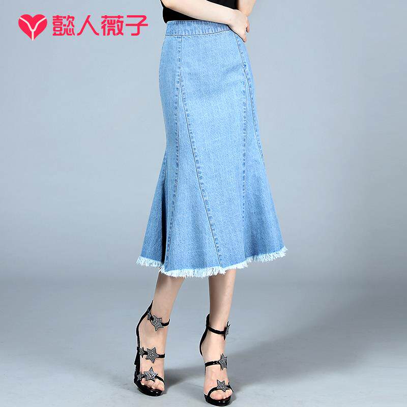 牛仔裙女秋新款鱼尾裙包臀裙浅色蓝色裙子包裙中长款修身牛仔群女|msdalam kategori Butik wanita / wanita, skirt - dari Buy2taobao.com untuk memberikan perkhidmatan ejen Taobao profesional membeli