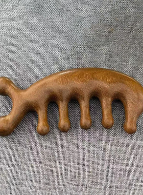 头皮按摩梳头部经络梳防脱发眼部面部刮痧五齿按摩器五指檀木梳子