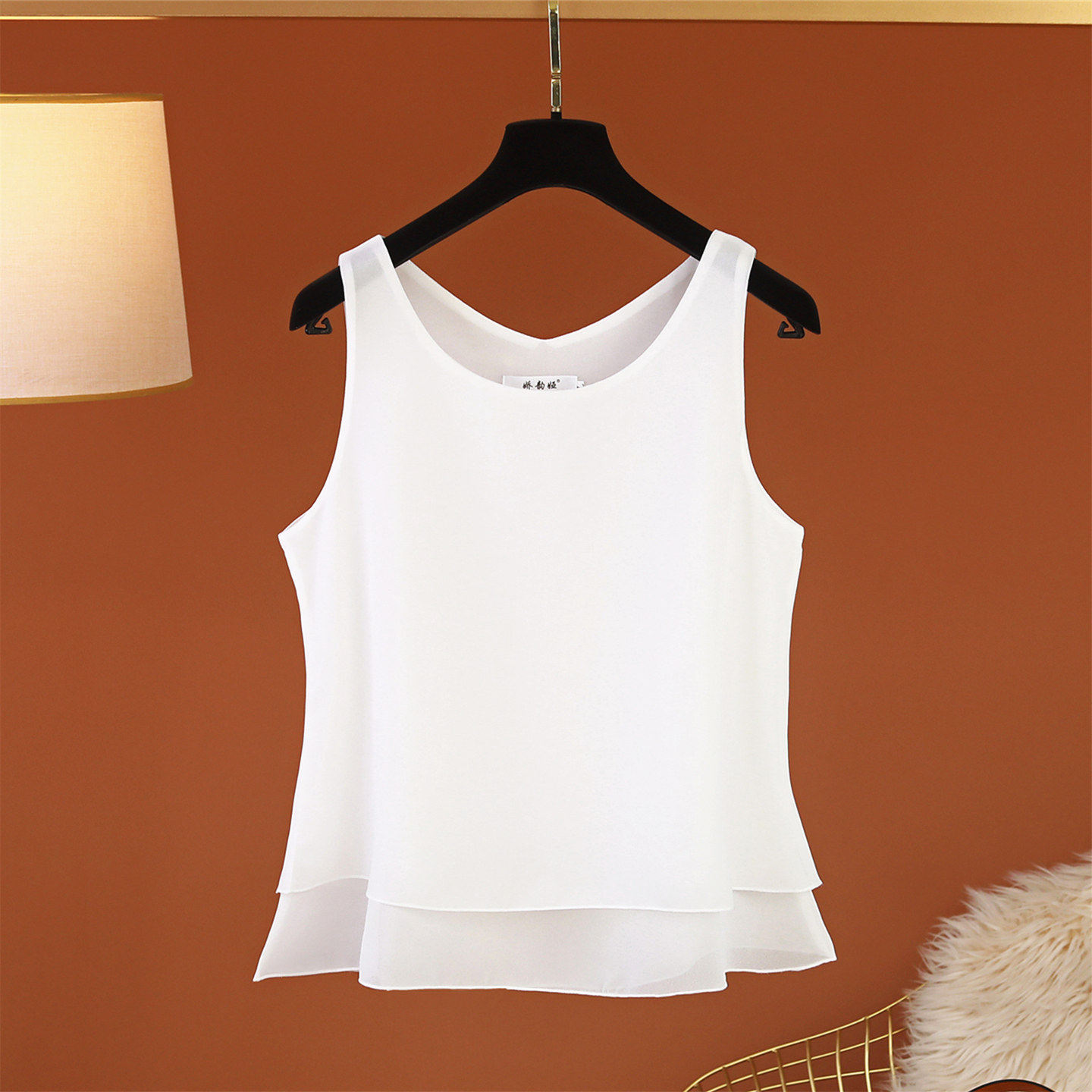 大码白色雪纺背心女夏季新款内搭无袖吊带圆领宽松遮肚打底衫上衣